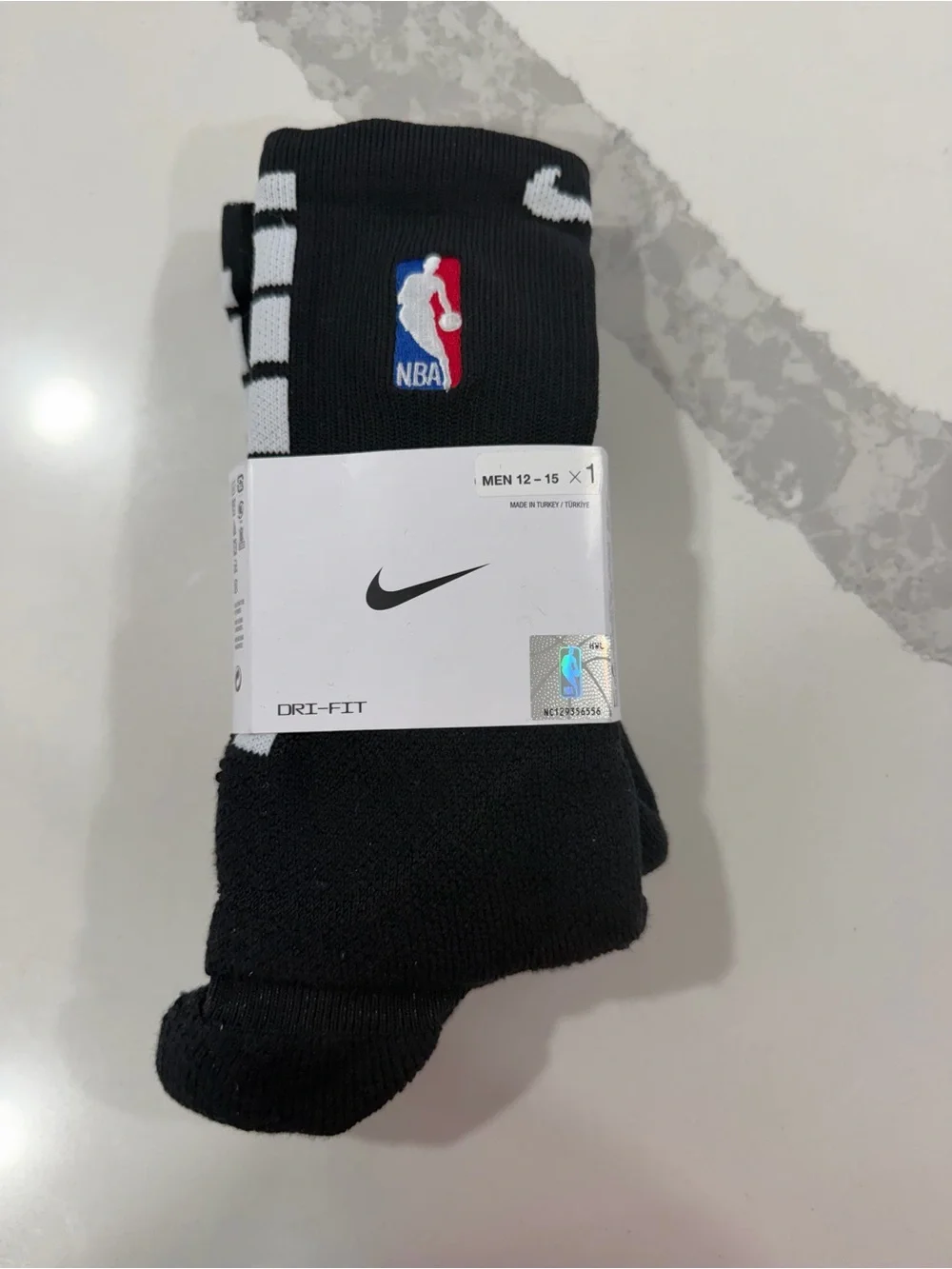 NBA Black Crew Athletic Socks with White Logos
